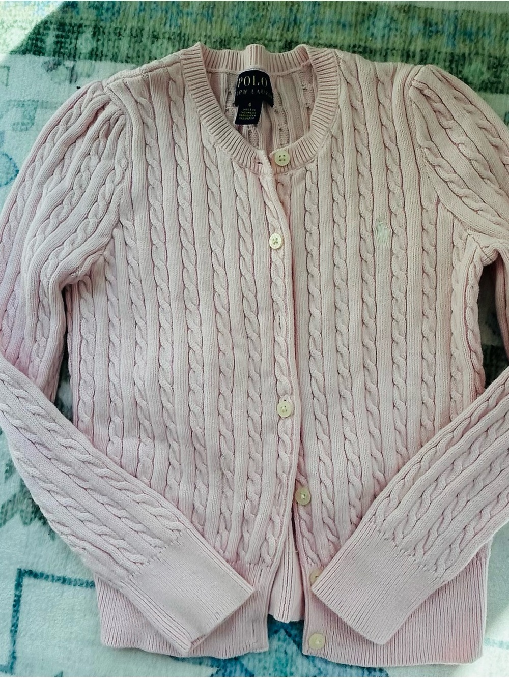 Polo by Ralph Lauren Pale Pink Cable-Knit Button Front Cardigan